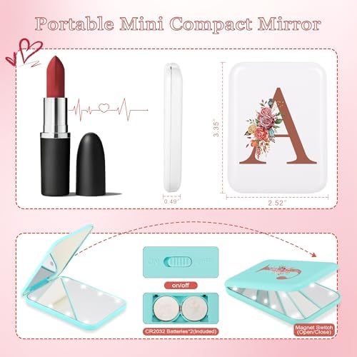 STINI compact pink makeup mirror with light