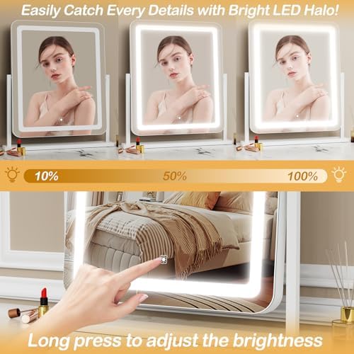 Gvnkvn Makeup Vanity Mirror With Smart Lighting 360 Rotation 10X Magnification