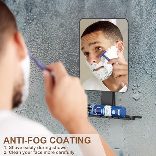 Fogless Shower Mirror with 2 Adhesive Hooks