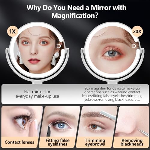 MIYADIVA Dual-Sided 20X Magnifying Vanity Mirror with Lights and 80 LEDs