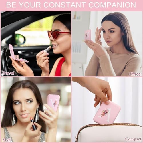 STINI compact pink makeup mirror with light