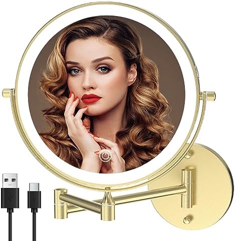 MIROAMZ Rechargeable Wall Mounted Lighted Makeup Vanity Mirror 8 Double Sided