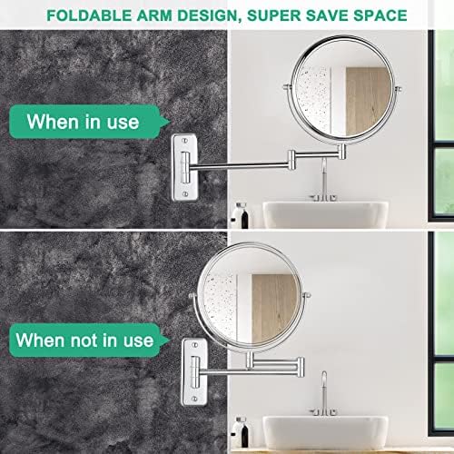 Eight-Inch Wall Mounted Magnifying Mirror with 10x Magnification Chrome Finished