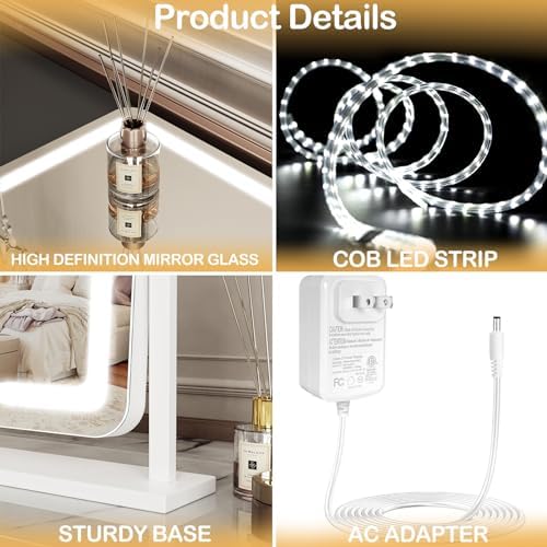 Gvnkvn Makeup Vanity Mirror With Smart Lighting 360 Rotation 10X Magnification
