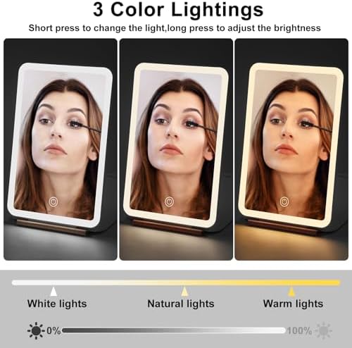 Compact Travel Makeup Mirror - 3 Adjustable Lights Rechargeable Lightweight Pink