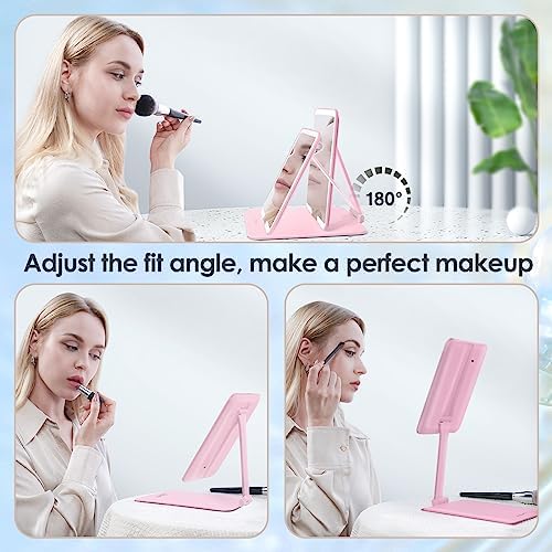 ESWU 10X Magnifying Travel Makeup Mirror with LED Light and Stand