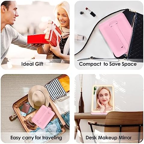 ESWU 10X Magnifying Travel Makeup Mirror with LED Light and Stand