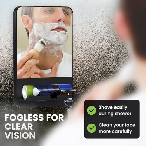 etaili Fogless Shower Mirror Anti-Fog RFID Holder Suction Shaving Black