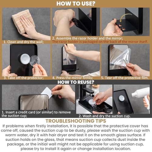 Fogless Essential shower mirror suction removable