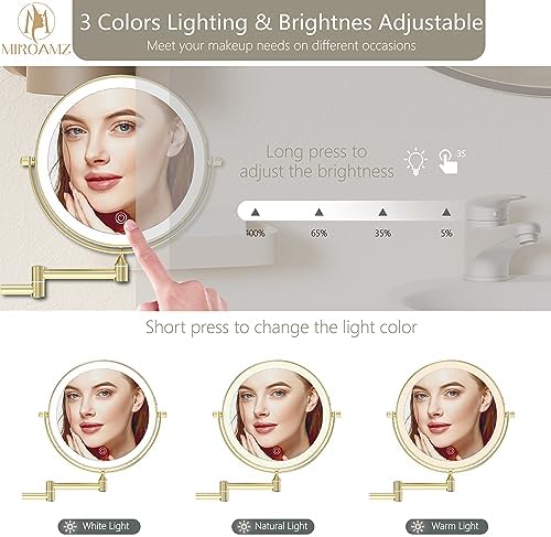 MIROAMZ Rechargeable Wall Mounted Lighted Makeup Vanity Mirror 8 Double Sided
