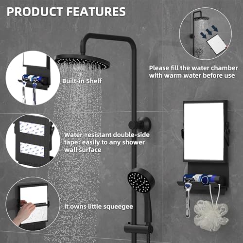 Fogless Dual-Sided Shaving Mirror with Anti-Fog Technology - Black