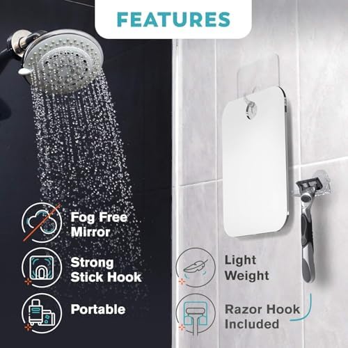 HoneyBull Flat Shower Mirror with Razor Holder