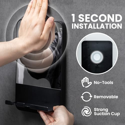 etaili Fogless Shower Mirror Anti-Fog RFID Holder Suction Shaving Black