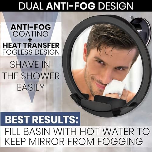 MIRRORVANA Dual Antifog Shower Mirror - 8 Round Black