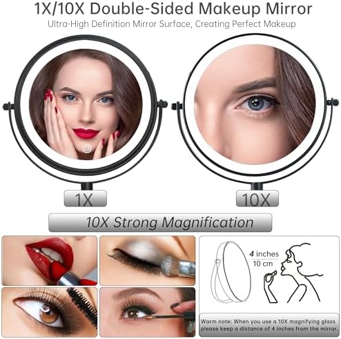 Wall-Mounted 10X Rechargeable Makeup Mirror with 3 Lights
