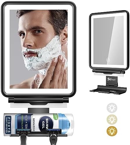 Fogless Lighted Shower Mirror Includes Squeegee Storage