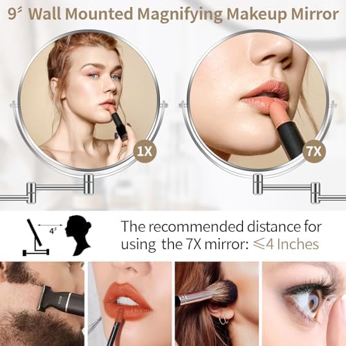 BTremary 9-inch 7X Swivel Wall Mirror for Grooming