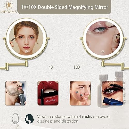 MIROAMZ Rechargeable Wall Mounted Lighted Makeup Vanity Mirror 8 Double Sided