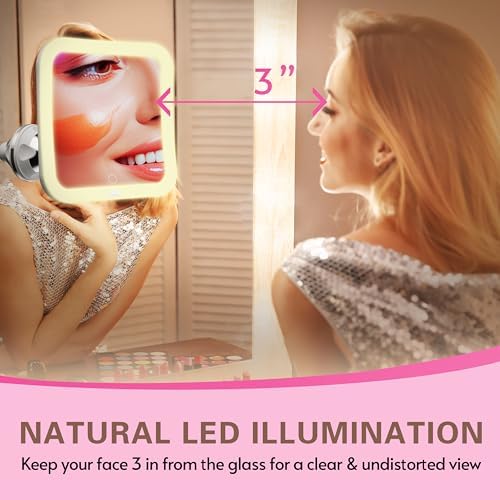 10X Magnifying LED Mirror with LED Lights Swivel Base and Travel Ready