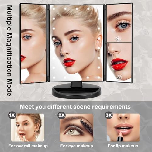 Compact Stylish 3x2x Magnifying Vanities with Touch Screen Light Black
