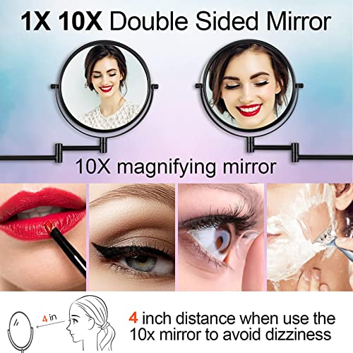 Wall-Mounted Makeup Mirror with Extendable Arms 10X Magnification