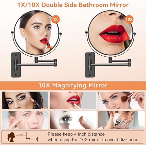 8 Makeup Mirror with Extendable Arm 10X Zoom