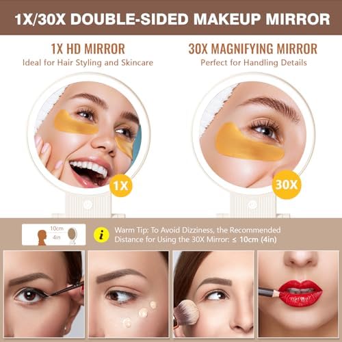 Double-Sided Makeup Mirror with 30X Magnification Adjrhble Handle