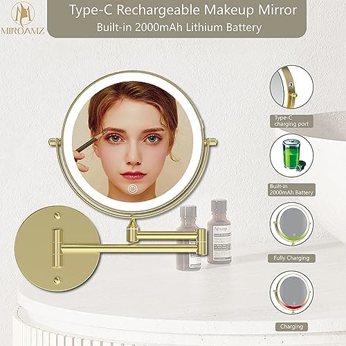 MIROAMZ Rechargeable Wall Mounted Lighted Makeup Vanity Mirror 8 Double Sided