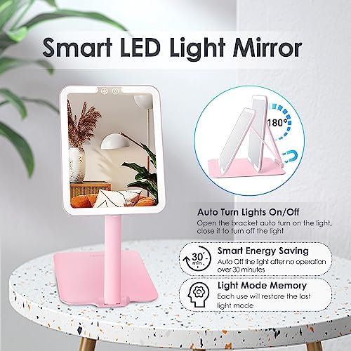 ESWU 10X Magnifying Travel Makeup Mirror with LED Light and Stand