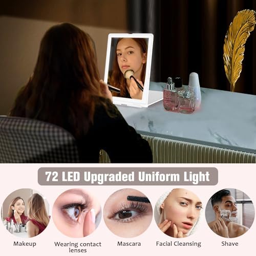Fast-Billed WOHOMEAN Travel Makeup Mirror 72-LED 3 Light Settings