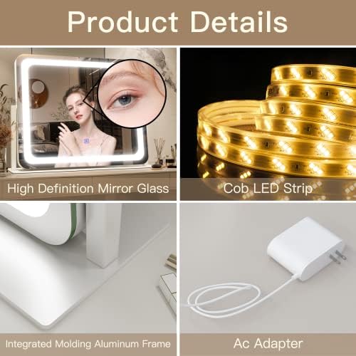 FENNIO 360 Vanity Mirror with 3 Bright Modes - 22x19