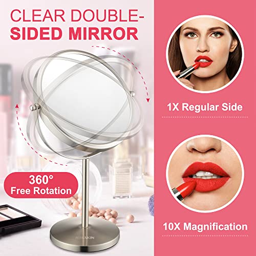 ALHAKIN 10x Magnifying Makeup Mirror Compact with 360 Swivel Anti-Slip Base