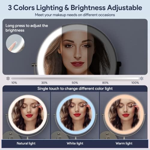 Rocollos Wall-Mounted Lighted Makeup Mirror Rechargeable and Easy to Use