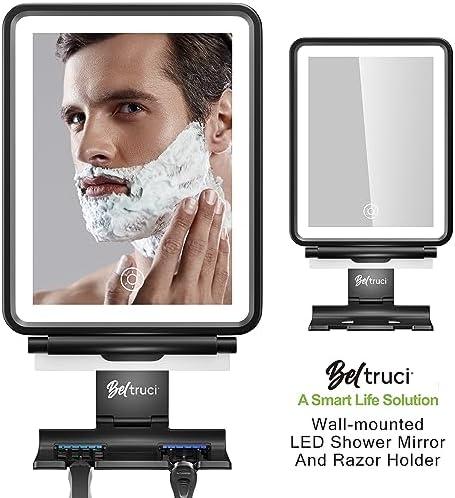 Fogless Lighted Shower Mirror Includes Squeegee Storage