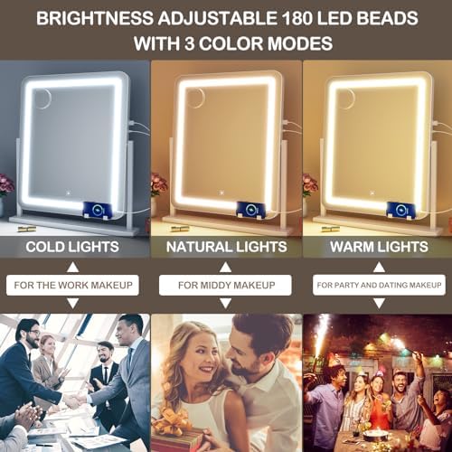 Gvnkvn Makeup Vanity Mirror With Smart Lighting 360 Rotation 10X Magnification