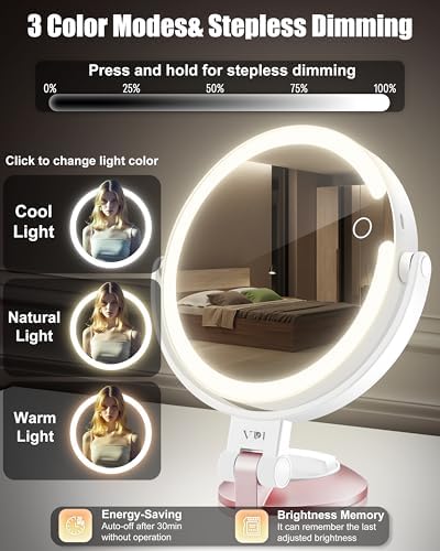 Magnifying Mirror with suction cup triple modes for bathroom and travel