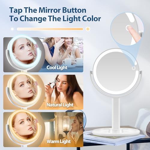 MIYADIVA Double-Sided Makeup Mirror with 20X Adjustable Lights Detachable Design