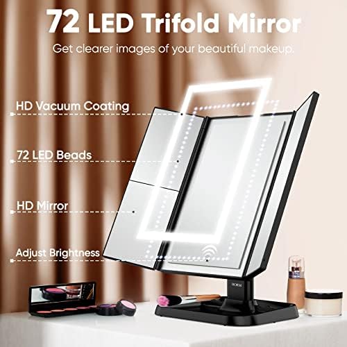 HORM Trifold Makeup Vanity Mirror with 3 Lighting Modes