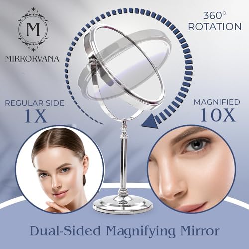 Large Double-Sided 10X Makeup Mirror with Stand