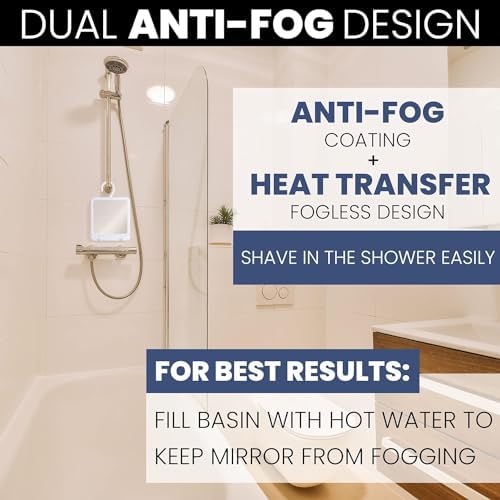 MirrorVana Dual Anti-Fog Shower Mirror - 8x7 White